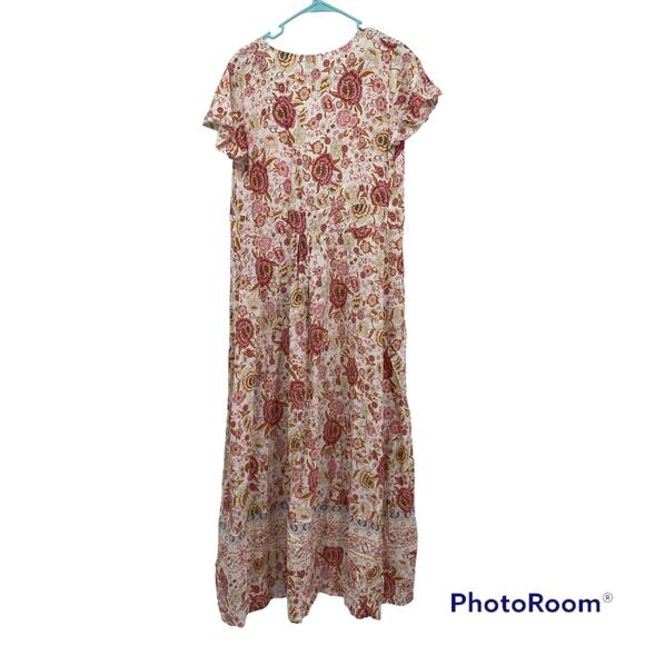 Unbranded Floral V-Neck Tie Open Front Coverup Maxi Dress Pink Size Medium - Picture 1 of 10